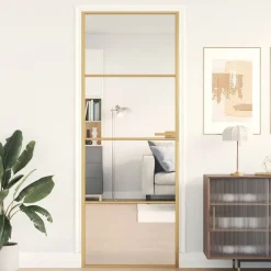 Binnendeur smal 76x201,5 cm gehard glas en aluminium goudkleur>vidaXL Clearance