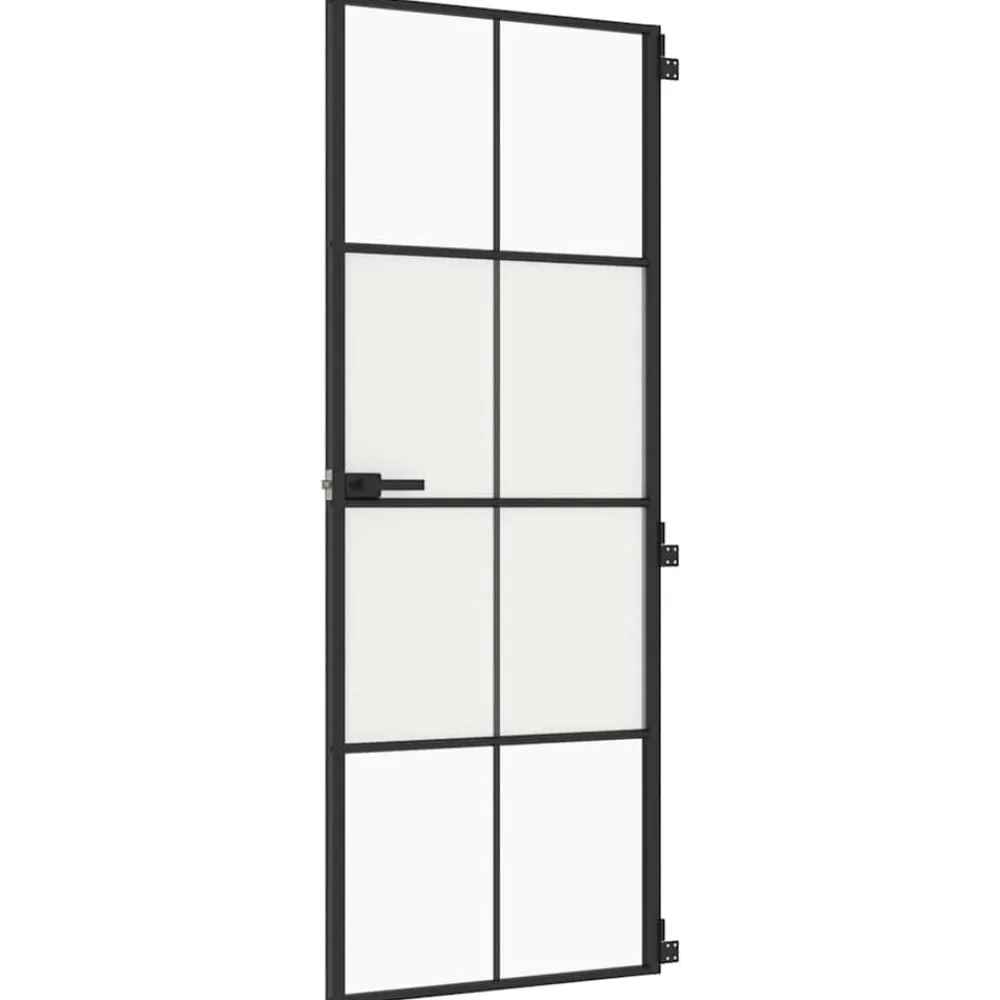 Bouwmaterialen*vidaXL Binnendeur smal 76x201,5 cm gehard glas en aluminium zwart Zwart en transparant en mat