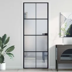 Bouwmaterialen*vidaXL Binnendeur smal 76x201,5 cm gehard glas en aluminium zwart Zwart en transparant en mat