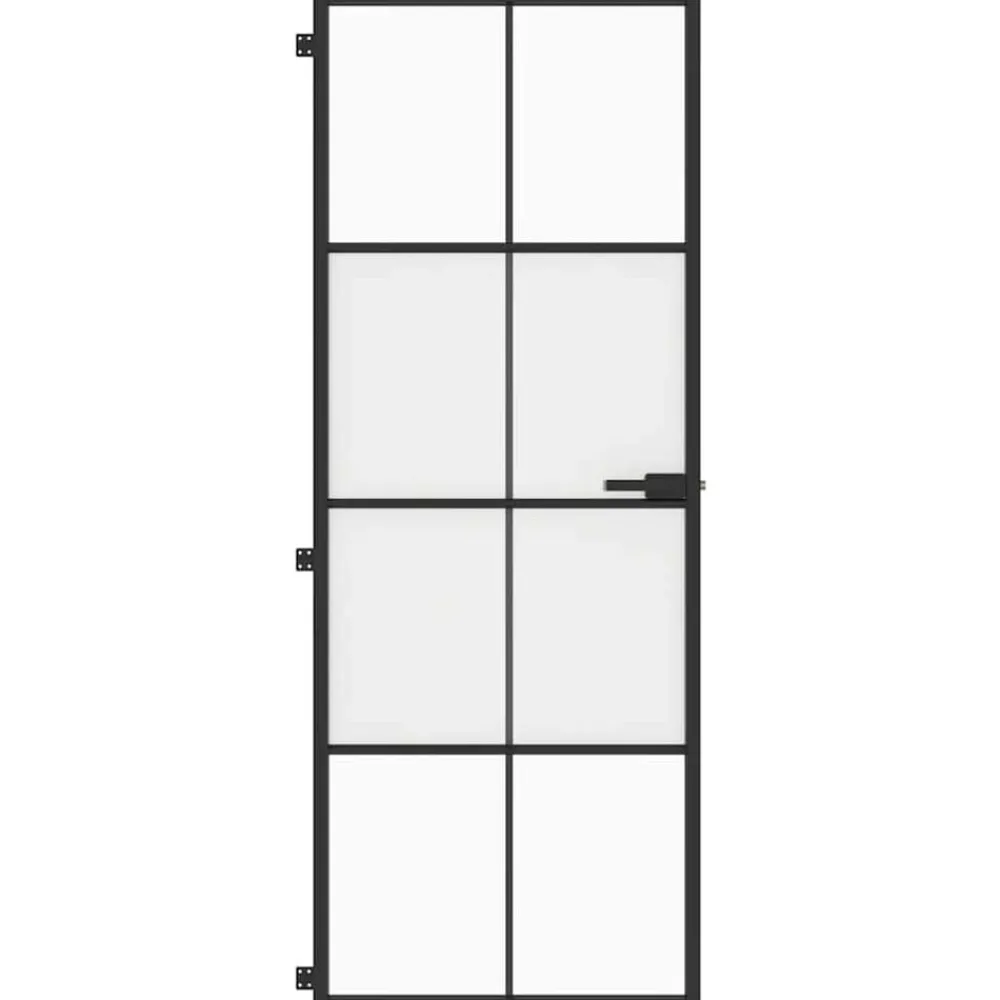 Bouwmaterialen*vidaXL Binnendeur smal 76x201,5 cm gehard glas en aluminium zwart Zwart en transparant en mat