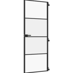 Binnendeur smal 76x201,5 cm gehard glas en aluminium zwart>vidaXL New