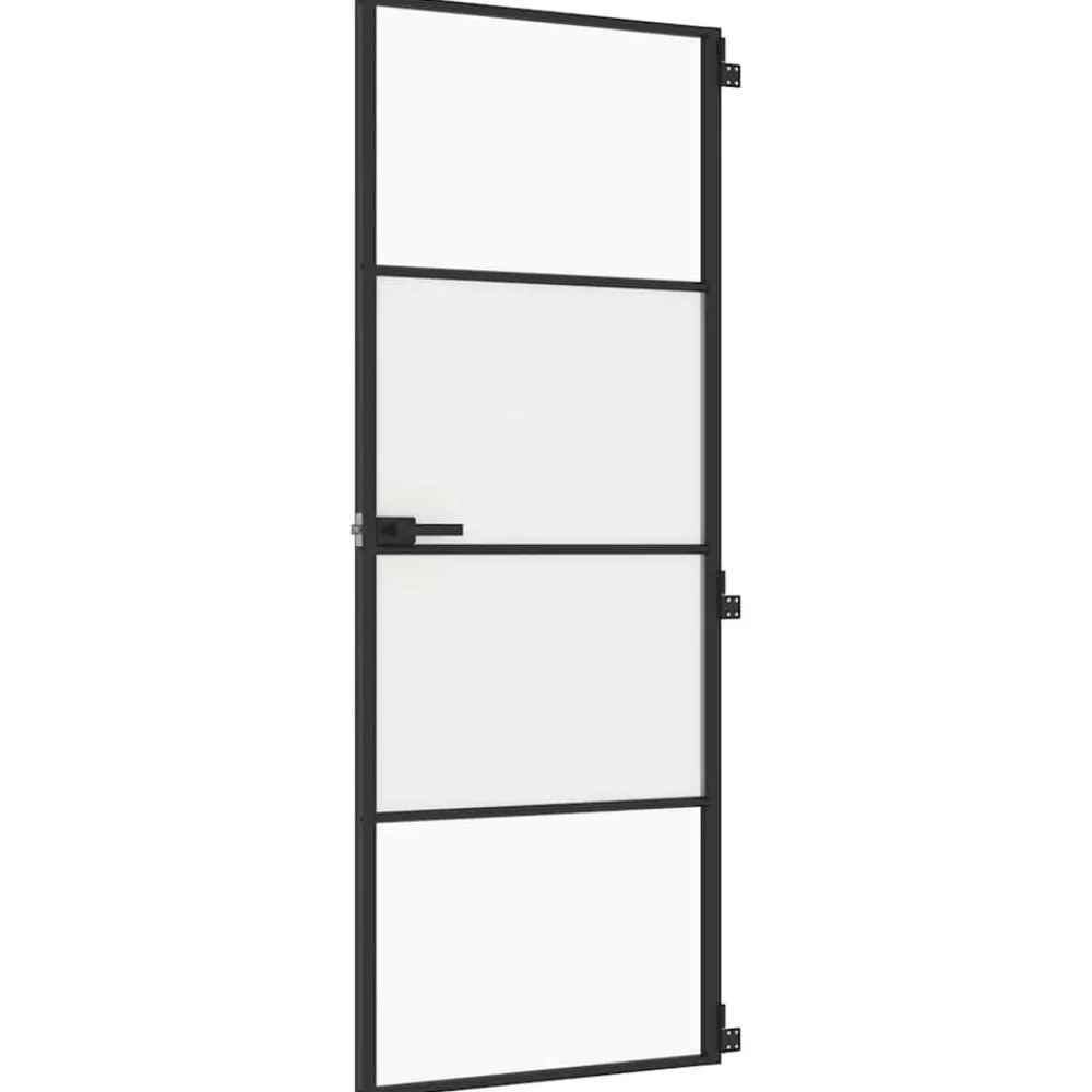 Binnendeur smal 76x201,5 cm gehard glas en aluminium zwart>vidaXL New