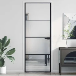 Binnendeur smal 76x201,5 cm gehard glas en aluminium zwart>vidaXL New
