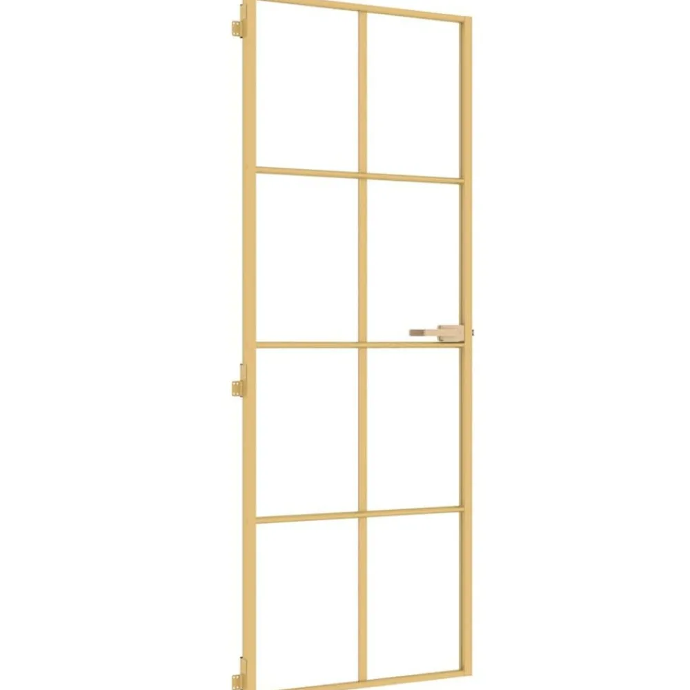 Bouwmaterialen*vidaXL Binnendeur smal 76x201,5 cm gehard glas en aluminium goudkleur Goud en transparant