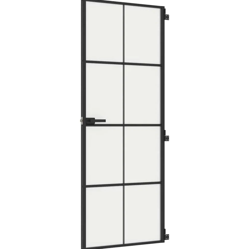 Binnendeur smal 76x201,5 cm gehard glas en aluminium zwart>vidaXL