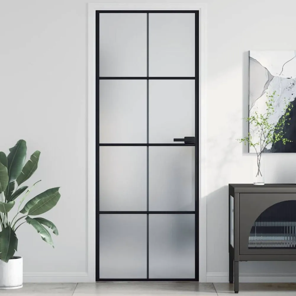 Binnendeur smal 76x201,5 cm gehard glas en aluminium zwart>vidaXL