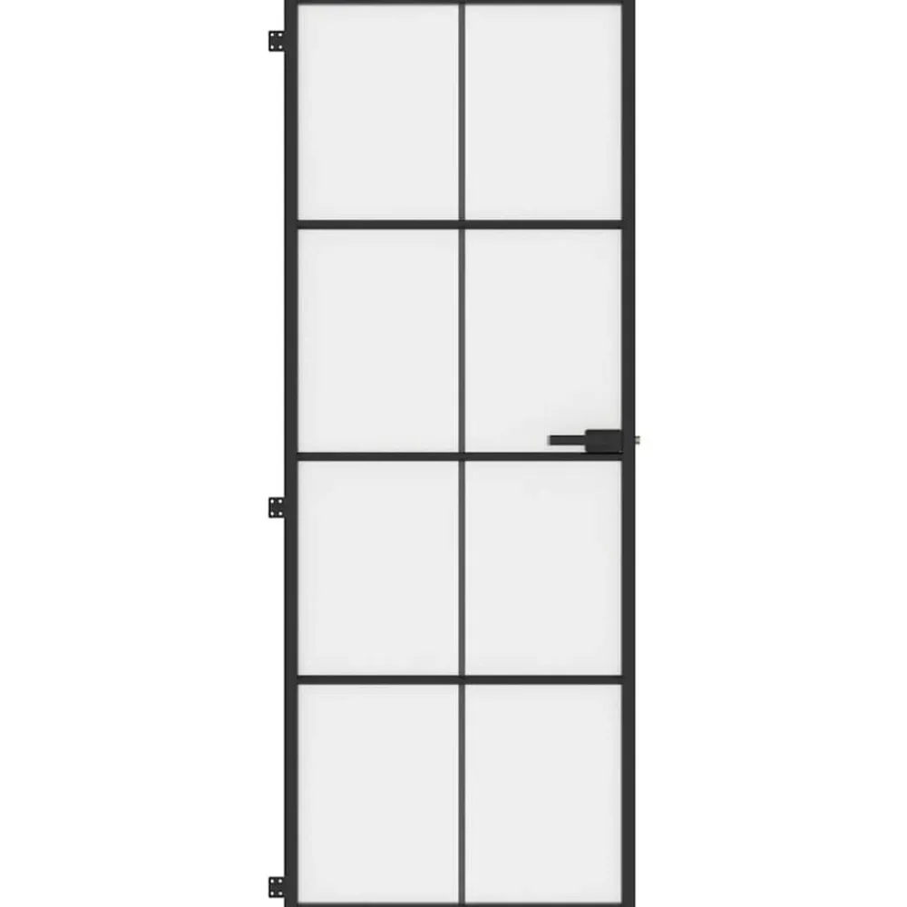 Binnendeur smal 76x201,5 cm gehard glas en aluminium zwart>vidaXL