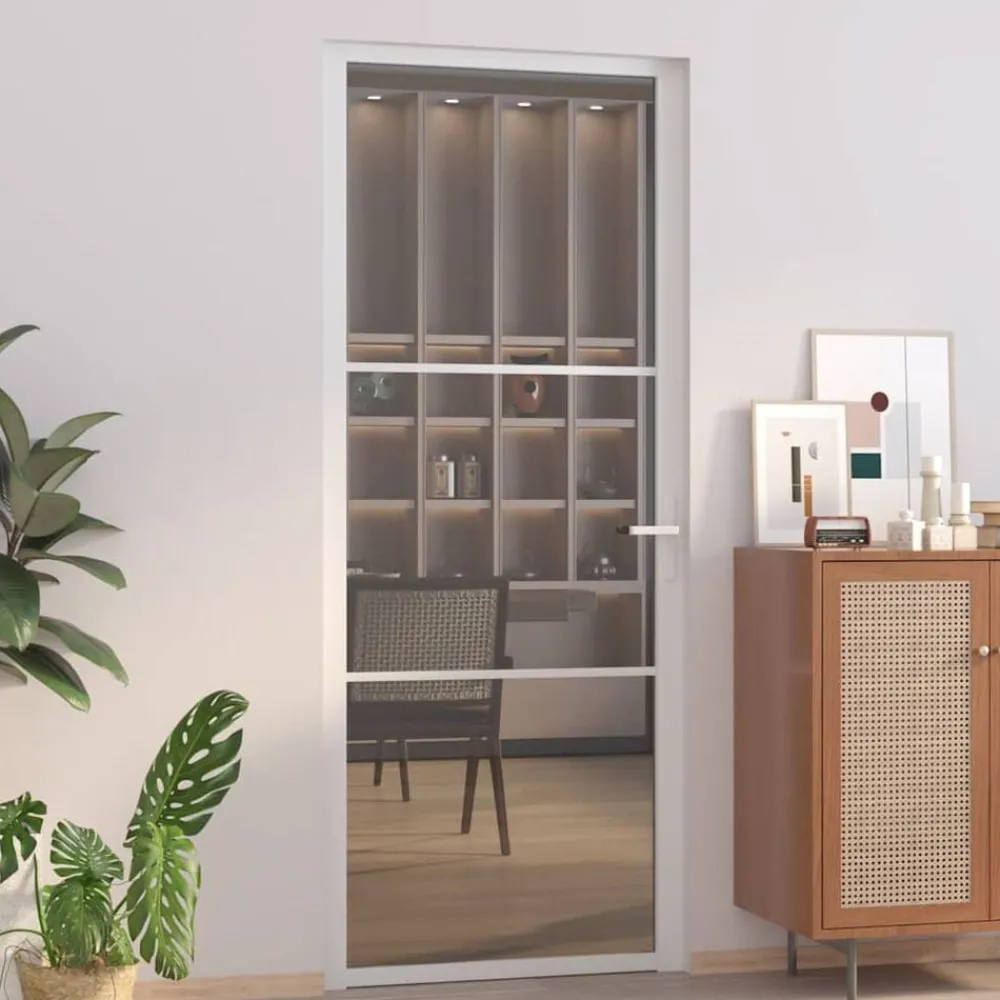 Bouwmaterialen*vidaXL Binnendeur 83x201,5 cm ESG-glas en aluminium wit Wit en donkertransparant