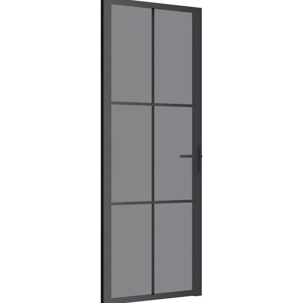 Binnendeur 76x201,5 cm ESG-glas en aluminium zwart>vidaXL Clearance