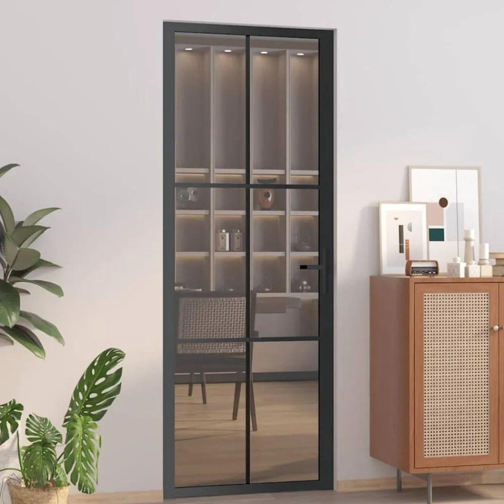 Binnendeur 76x201,5 cm ESG-glas en aluminium zwart>vidaXL Clearance