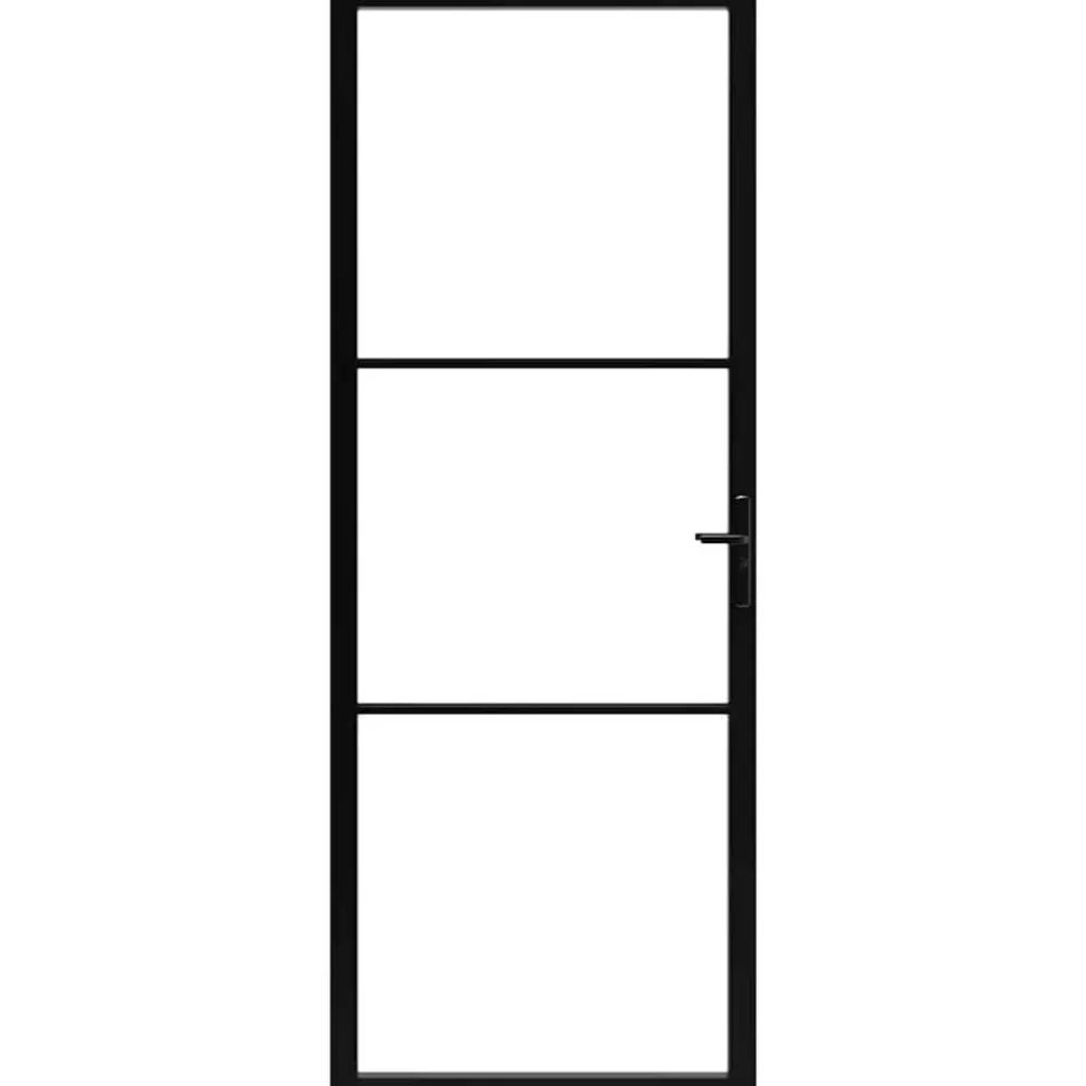 Binnendeur 76x201,5 cm ESG-glas en aluminium zwart>vidaXL Clearance