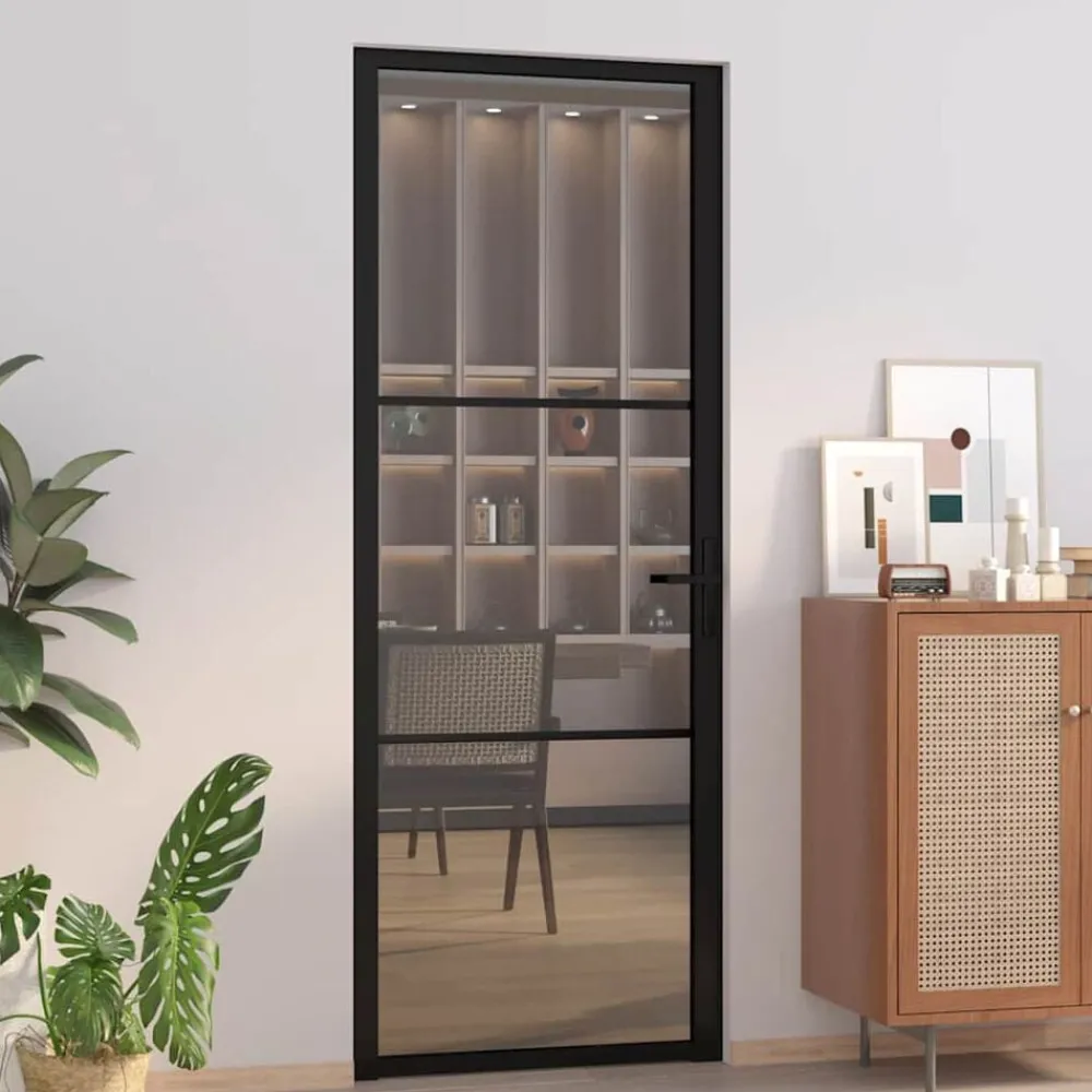 Bouwmaterialen*vidaXL Binnendeur 76x201,5 cm ESG-glas en aluminium zwart Zwart en donkertransparant