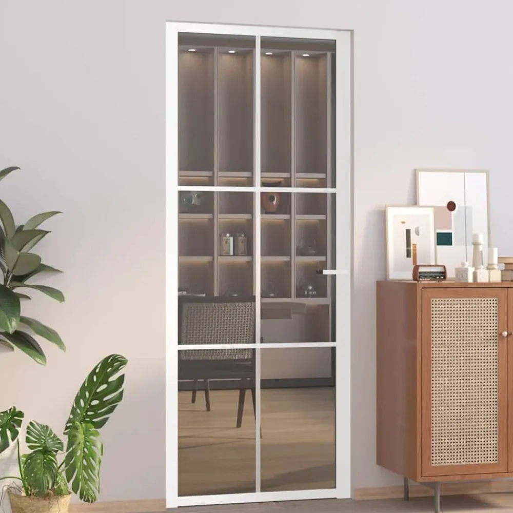 Binnendeur 83x201,5 cm ESG-glas en aluminium wit>vidaXL Best