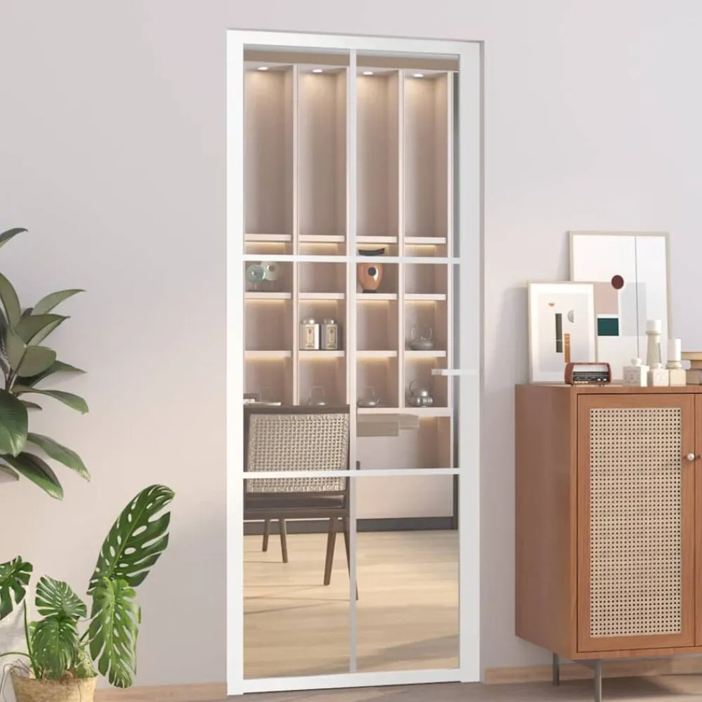 Bouwmaterialen*vidaXL Binnendeur 83x201,5 cm ESG-glas en aluminium wit Wit en transparant