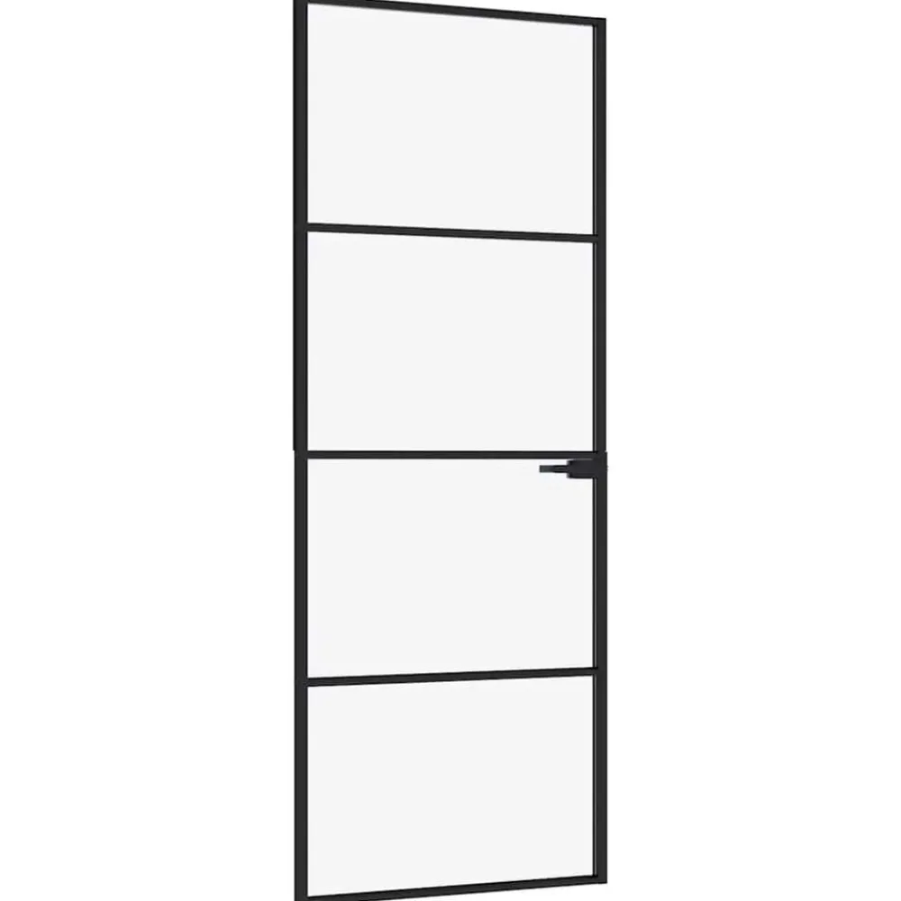 Binnendeur 76x201,5 cm gehard glas en aluminium smal zwart>vidaXL Discount