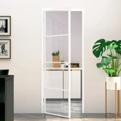 Binnendeur 76x201,5 cm gehard glas en aluminium smal wit>vidaXL Clearance