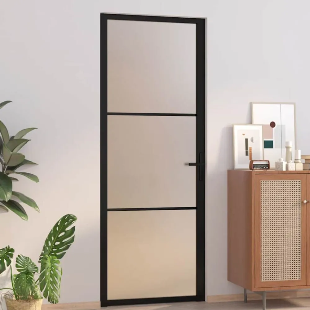 Bouwmaterialen*vidaXL Binnendeur 76x201,5 cm matglas en aluminium zwart Zwart en mat