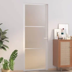 Binnendeur 76x201,5 cm matglas en aluminium wit>vidaXL Outlet