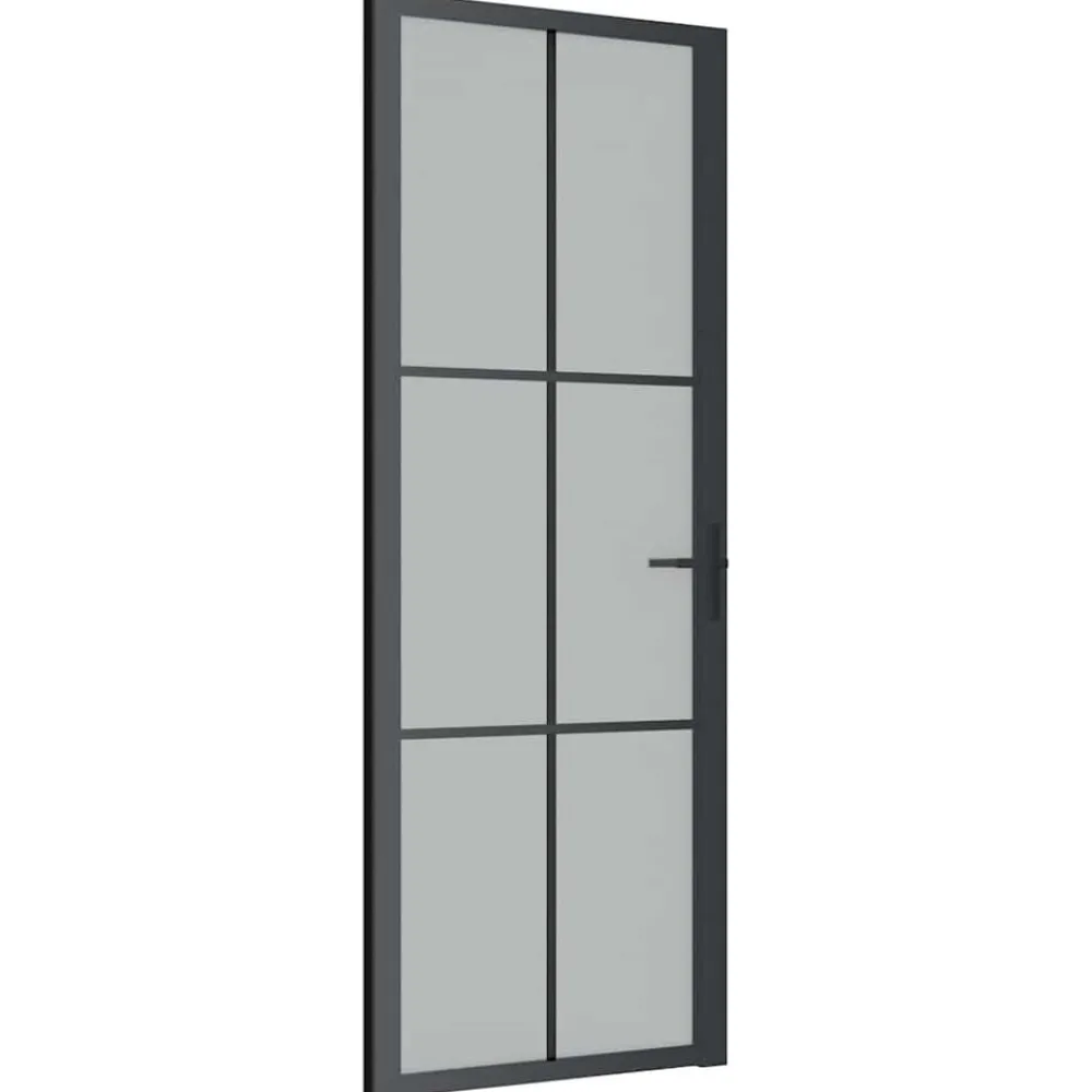 Bouwmaterialen*vidaXL Binnendeur 76x201,5 cm matglas en aluminium zwart Zwart en mat