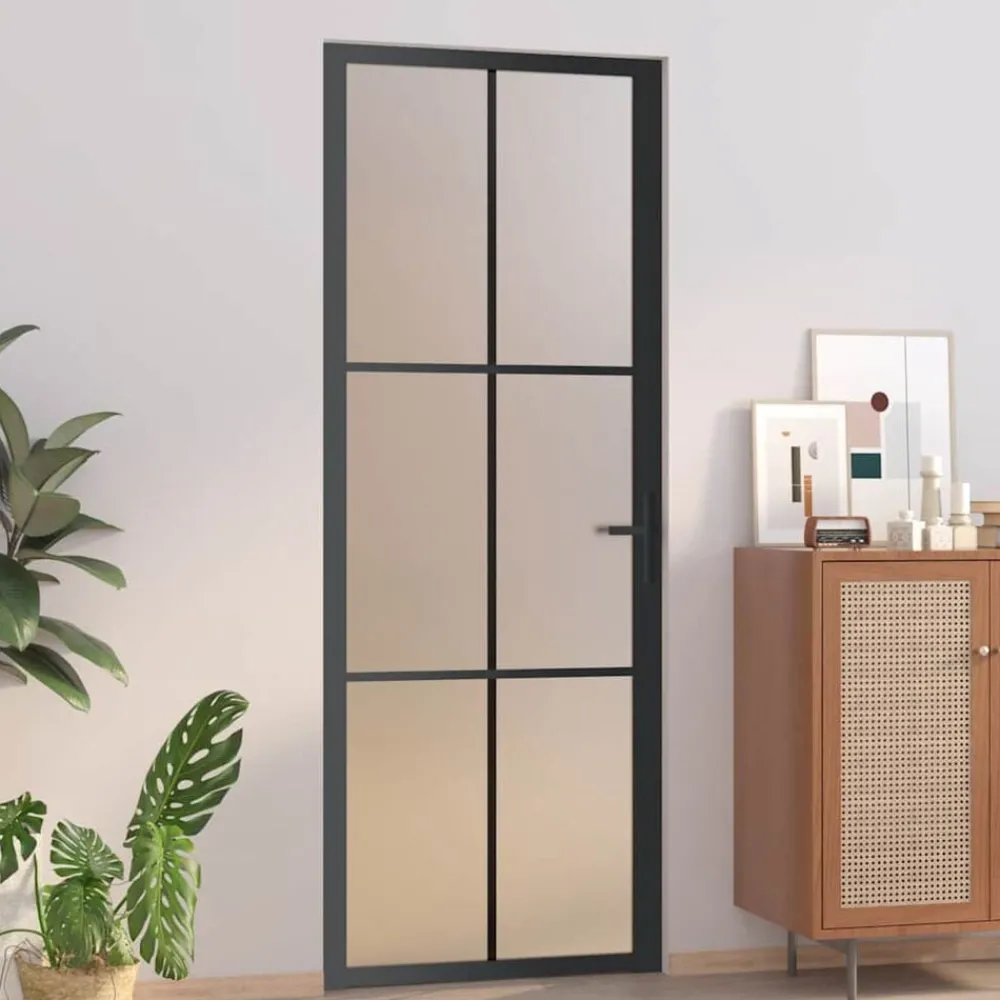 Bouwmaterialen*vidaXL Binnendeur 76x201,5 cm matglas en aluminium zwart Zwart en mat