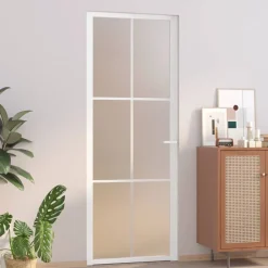 Binnendeur 76x201,5 cm matglas en aluminium wit>vidaXL Hot