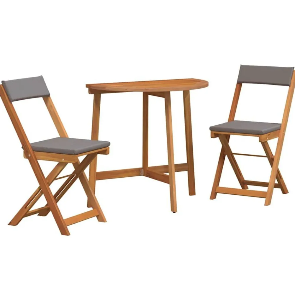 Tuinmeubelen*vidaXL Bistroset met kussen 3 pcs Olie naturel Massief Acaciahout