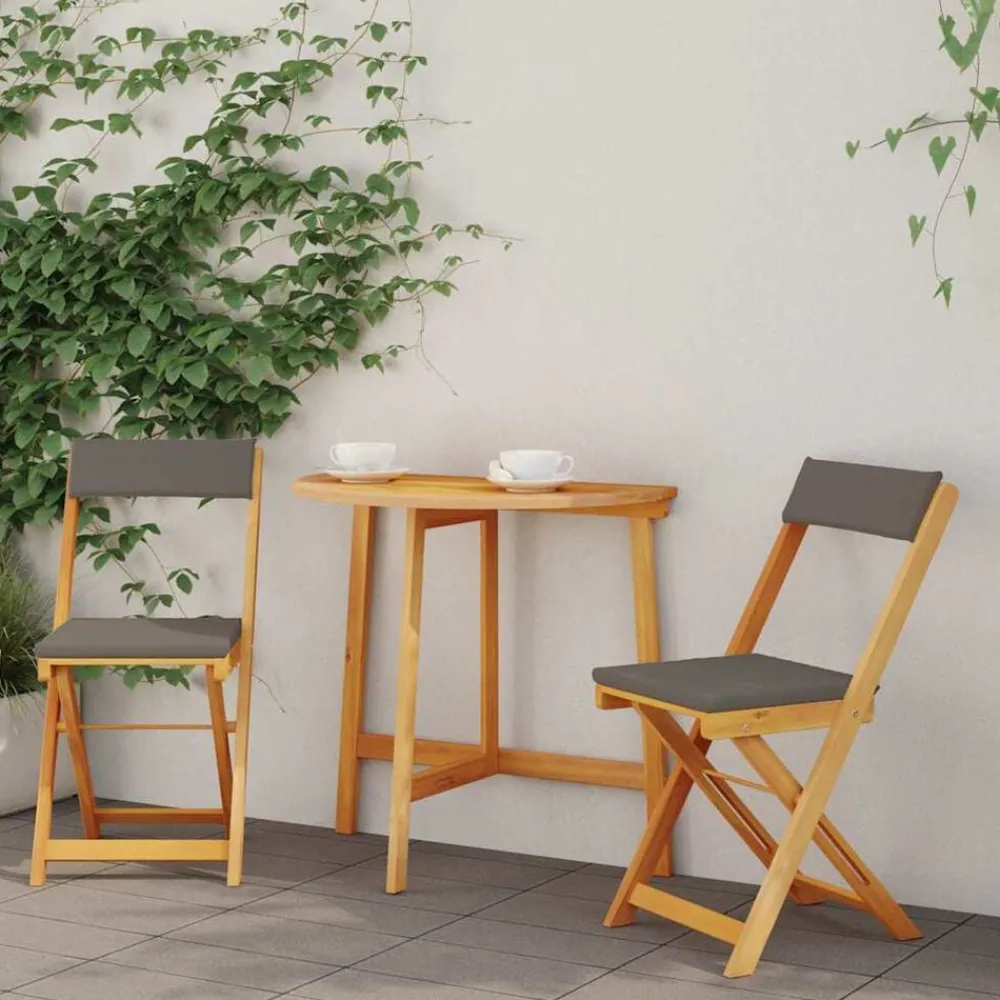 Tuinmeubelen*vidaXL Bistroset met kussen 3 pcs Olie naturel Massief Acaciahout