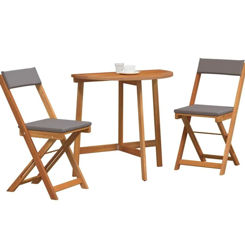 Tuinmeubelen*vidaXL Bistroset met kussen 3 pcs Olie naturel Massief Acaciahout