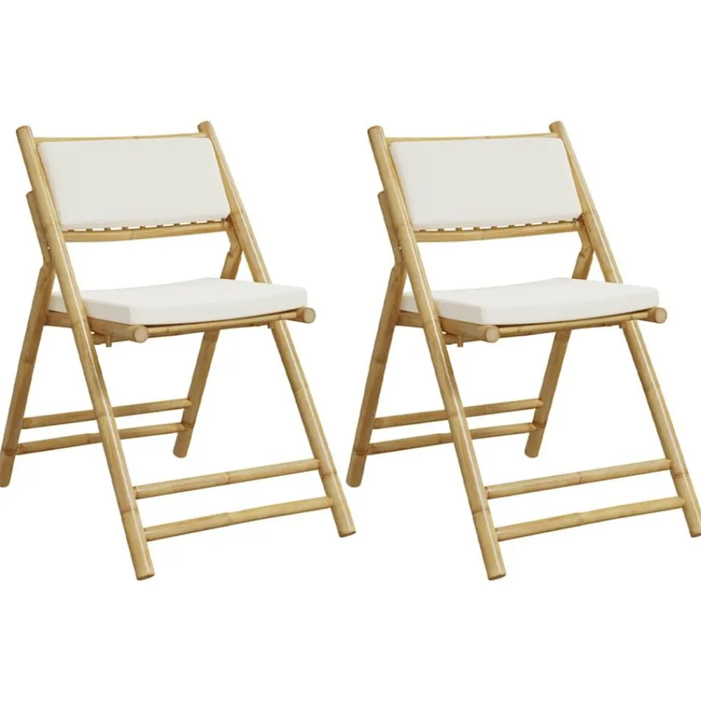 Bistrostoelen 2 st inklapbaar met kussens bamboe crèmewit>vidaXL Best