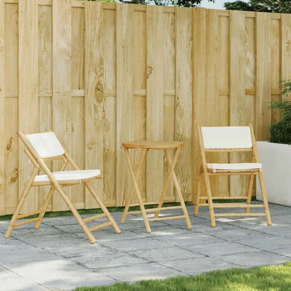 Bistrostoelen 2 st inklapbaar met kussens bamboe crèmewit>vidaXL Best