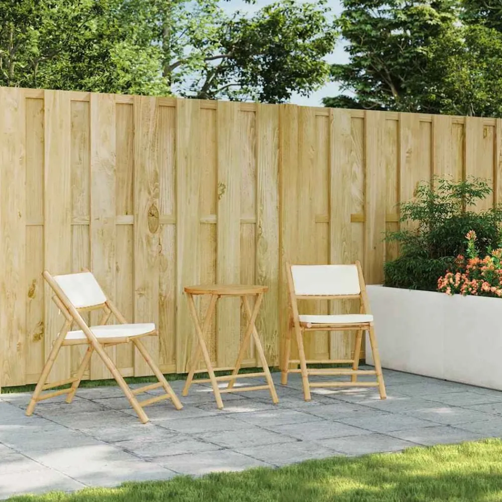 Bistrostoelen 2 st inklapbaar met kussens bamboe crèmewit>vidaXL Best