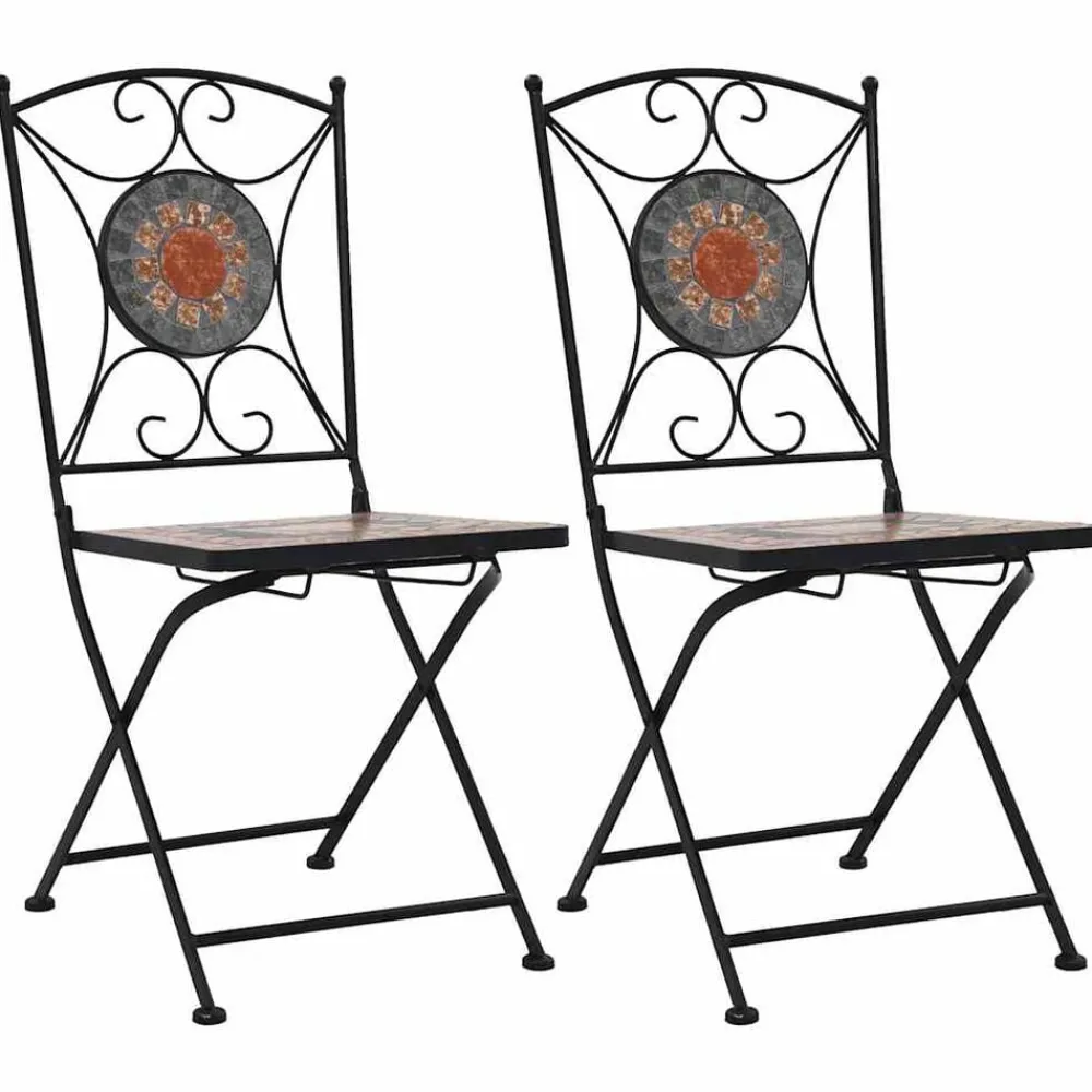 Tuinmeubelen*vidaXL Bistrostoelen mozaïek 2 st Oranje en grijs