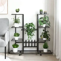 Bloemenstandaard met wielen 94,5x24,5x91,5 cm ijzer><noscript><img width=