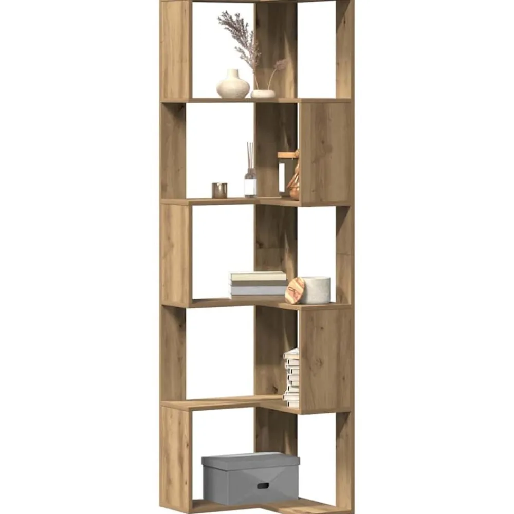 Boekenkasten & Wandplanken*vidaXL Boekenkast 5-laags hoek 50x50x179 cm hout artisanaal kleur Eiken
