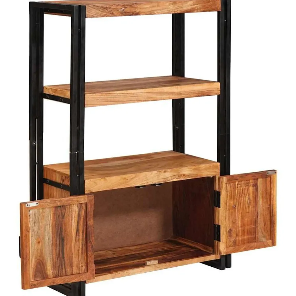 Boekenkasten & Wandplanken*vidaXL Boekenkast met Deuren Bruin Massief acaciahout en metaal