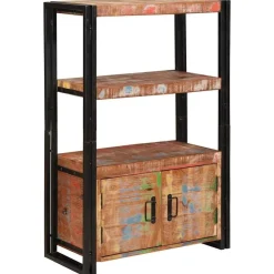 Boekenkasten & Wandplanken*vidaXL Boekenkast met Deuren Bruin Massief Gerecycled Hout en Metaal