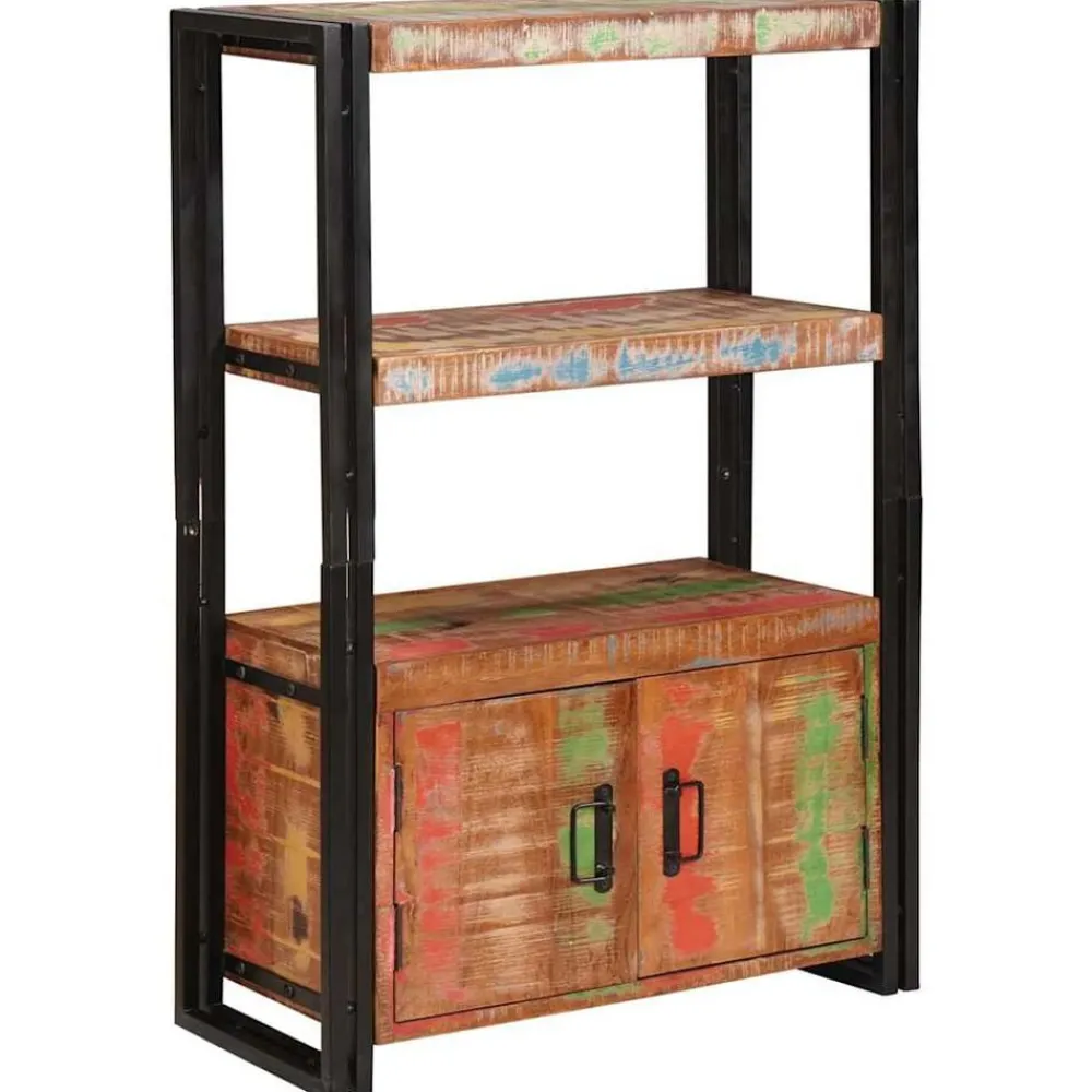 Boekenkasten & Wandplanken*vidaXL Boekenkast met Deuren Bruin Massief Gerecycled Hout en Metaal