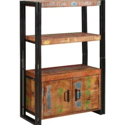 Boekenkasten & Wandplanken*vidaXL Boekenkast met Deuren Bruin Massief Gerecycled Hout en Metaal