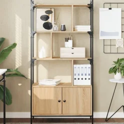 Boekenkasten & Wandplanken*vidaXL Boekenkast met deuren 76,5x30x154,5 cm bewerkt hout Sonoma eiken