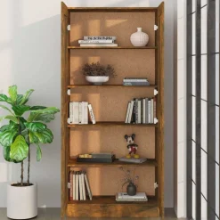Boekenkasten & Wandplanken*vidaXL Boekenkast 82,5x30,5x185,5 cm bewerkt hout kleurig Gerookt eiken