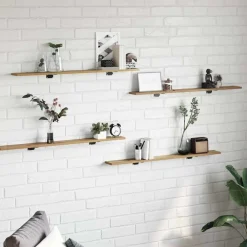 Boekenkasten & Wandplanken*vidaXL Boekenplank Bord 4 pcs Bruin 100 x 10 x 1,5 cm Bewerkt hout Artisan eik
