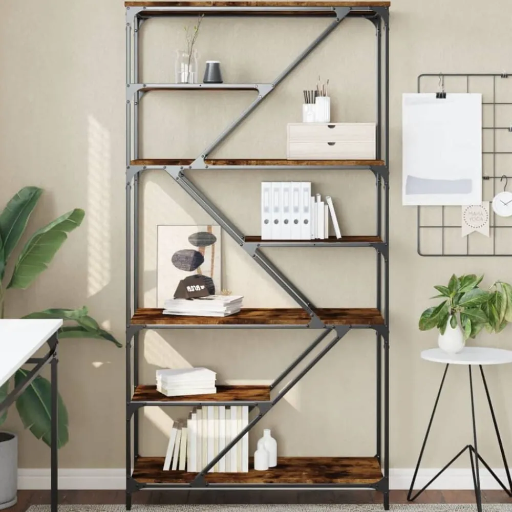 Boekenkasten & Wandplanken*vidaXL Boekenrek 91x36x176 cm bewerkt hout en staal kleur Gerookt eiken