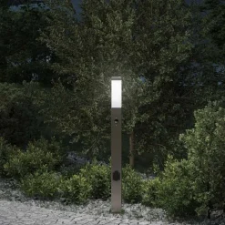 Verlichting*vidaXL Bolderarmatuur met sensor en stopcontact 80 cm roestvrij staal IP44