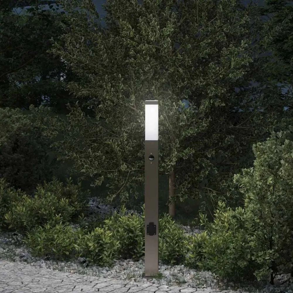Verlichting*vidaXL Bolderarmatuur met sensor en stopcontact 80 cm roestvrij staal IP44