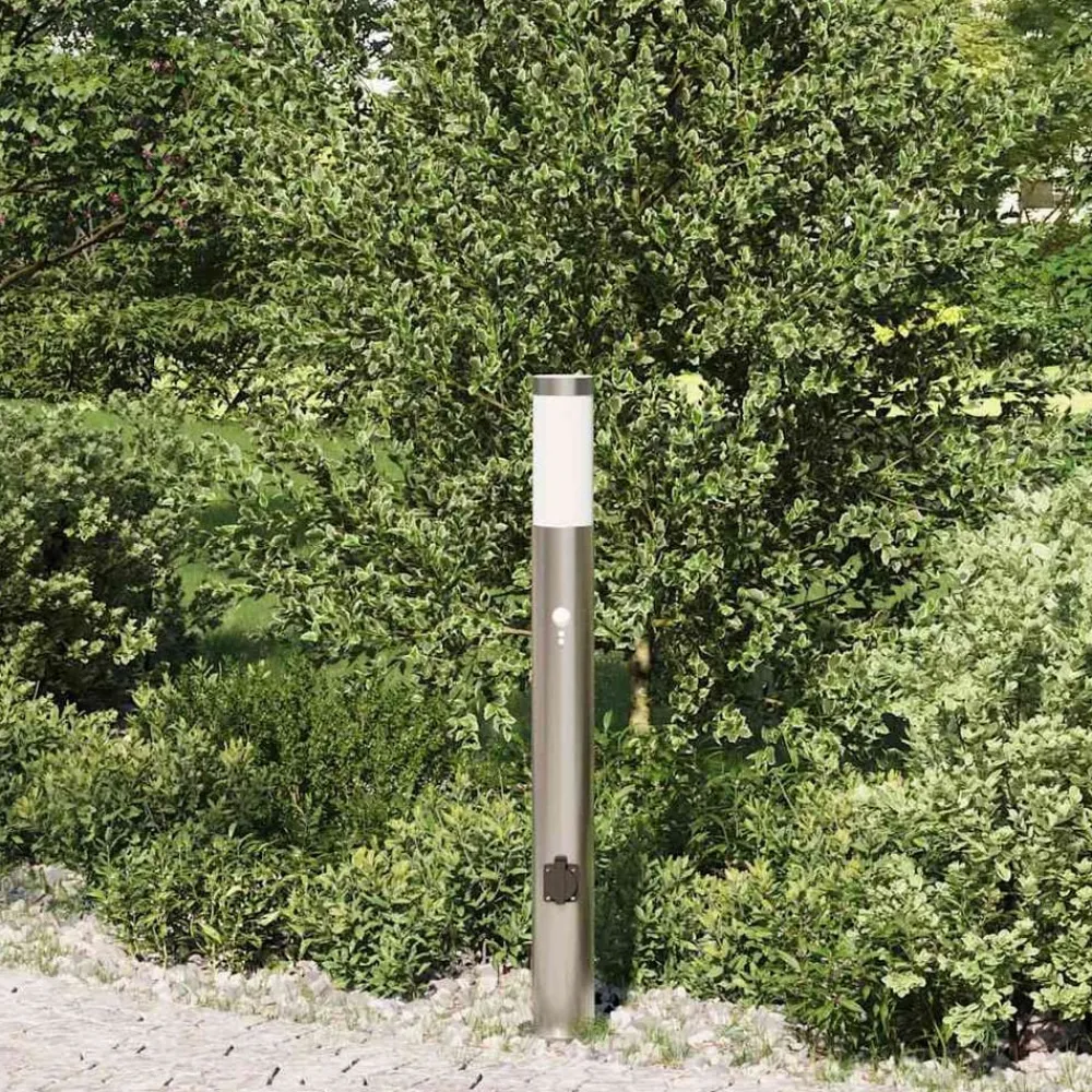 Bolderarmatuur met sensor en stopcontact 80 cm roestvrij staal IP44>vidaXL Clearance