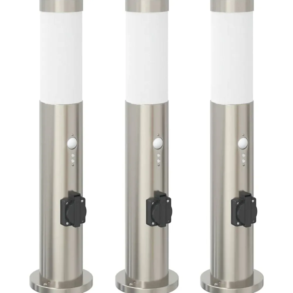 Bolderverlichting met sensor en stopcontact 3 stuks 50 cm roestvrij staal IP44>vidaXL Best