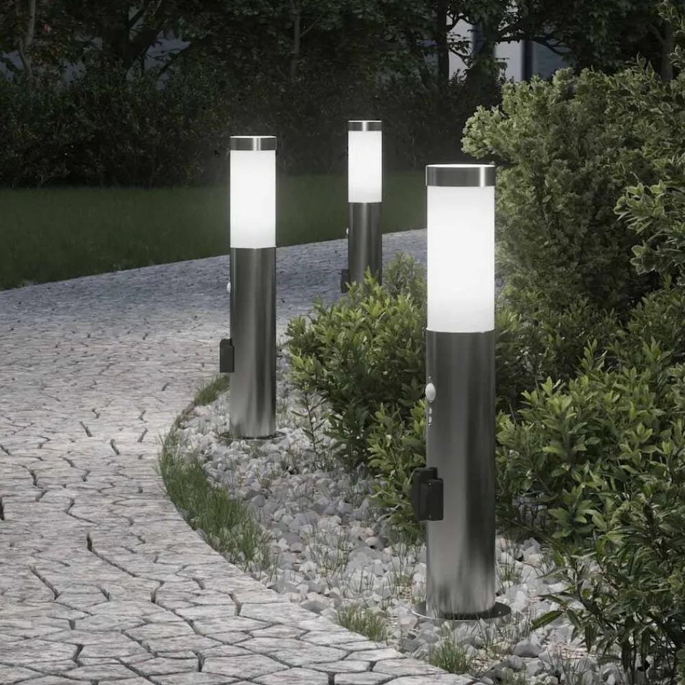 Bolderverlichting met sensor en stopcontact 3 stuks 50 cm roestvrij staal IP44>vidaXL Best