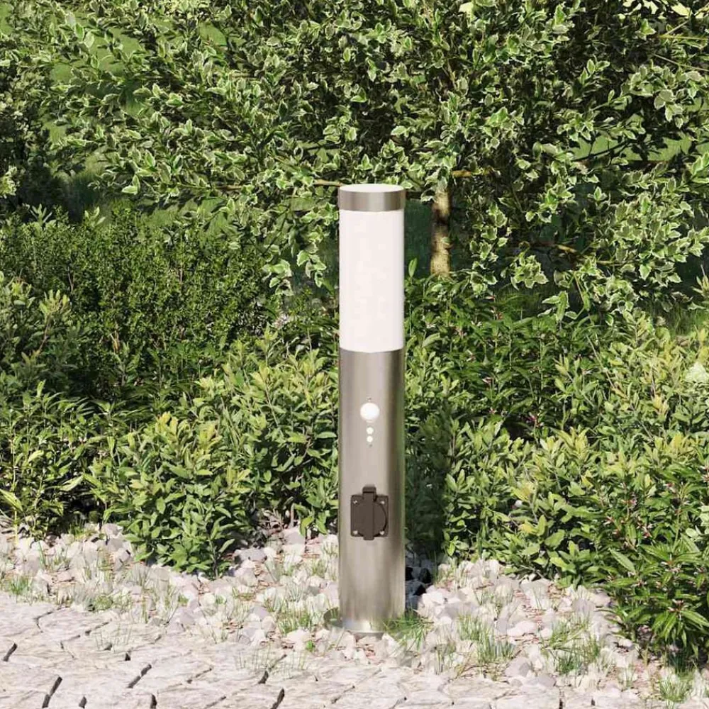 Verlichting*vidaXL Bolderverlichting met sensor en stopcontact 50 cm roestvrij staal IP44