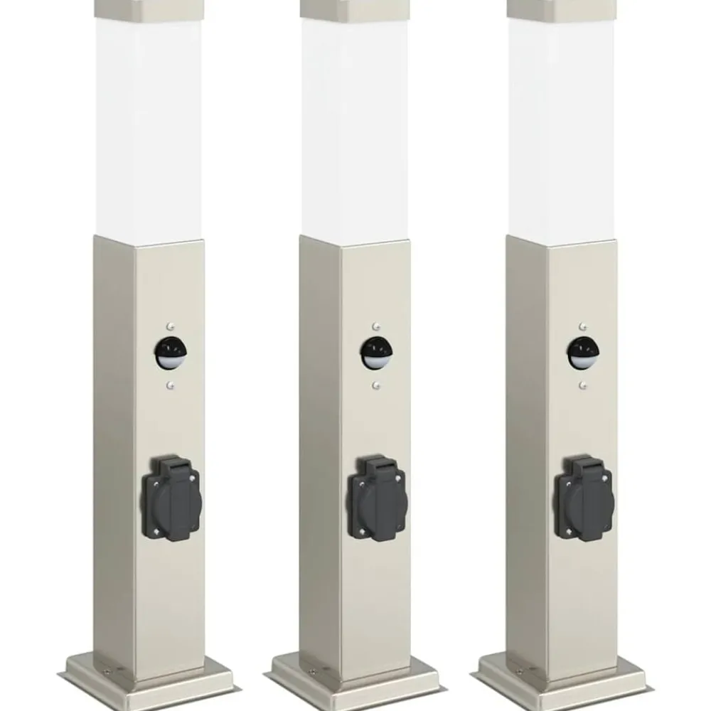 Bolderverlichting met sensor en stopcontact 3 stuks 50 cm roestvrij staal IP44>vidaXL