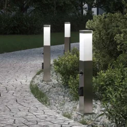 Bolderverlichting met sensor en stopcontact 3 stuks 50 cm roestvrij staal IP44>vidaXL